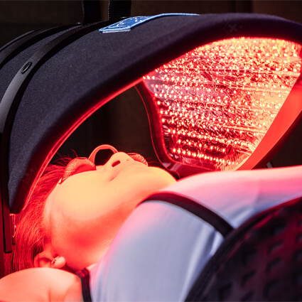 Close-up of Contour Light red LED panel over a client